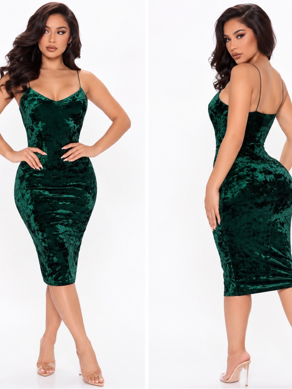 Windsor Hunter Green Crushed Velvet Bodycon Midi Dress Size S NWT